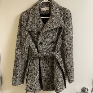 Calvin Klein Wool Button Closure Peacoat with Belt; Size 2; Black & Gray